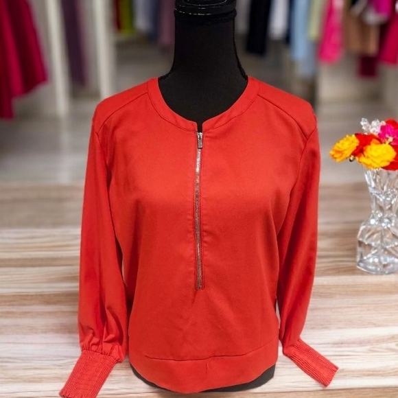 New York & Company Tops - New York & Company 7th Avenue Chic Red Half-Zip Blouse